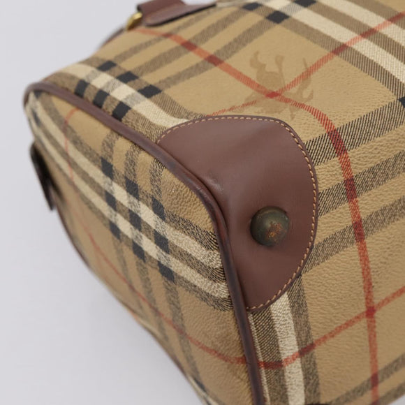 Burberrys Nova Check Hand Bag PVC Beige Gold Auth 205210