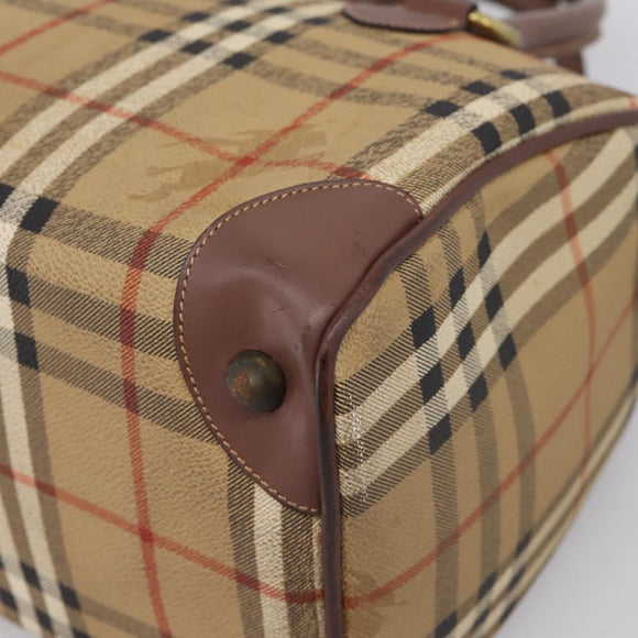 Burberrys Nova Check Hand Bag PVC Beige Gold Auth 205210