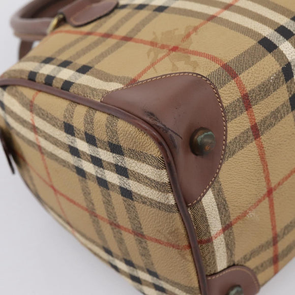 Burberrys Nova Check Hand Bag PVC Beige Gold Auth 205210