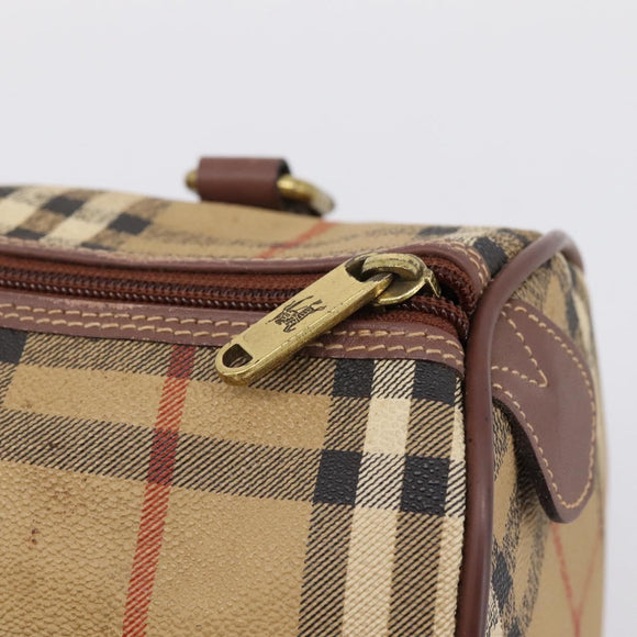 Burberrys Nova Check Hand Bag PVC Beige Gold Auth 205210