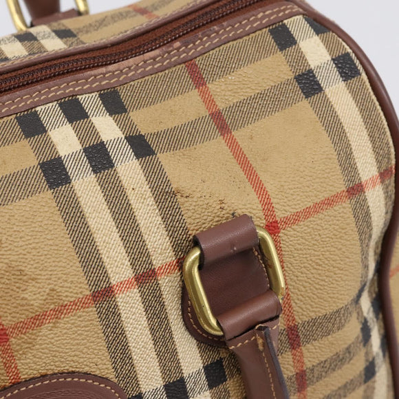 Burberrys Nova Check Hand Bag PVC Beige Gold Auth 205210