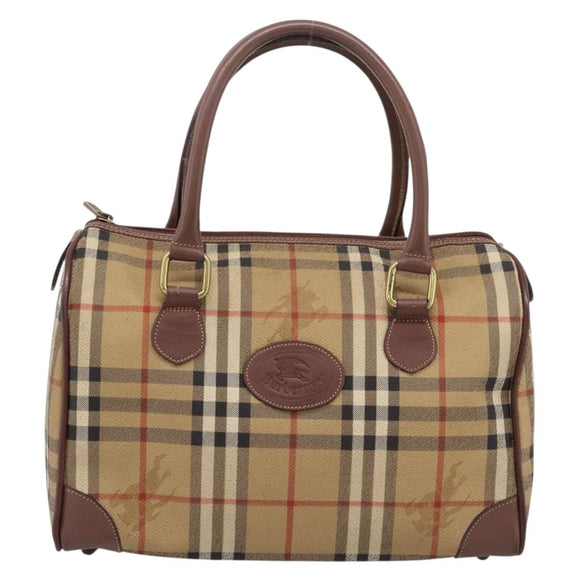 Burberrys Nova Check Hand Bag PVC Beige Gold Auth 205210