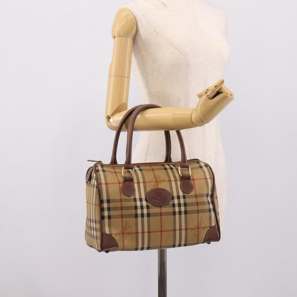 Burberrys Nova Check Hand Bag PVC Beige Gold Auth 205210