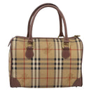 Burberrys Nova Check Hand Bag PVC Beige Gold Auth 205210-2