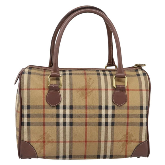 Burberrys Nova Check Hand Bag PVC Beige Gold Auth 205210