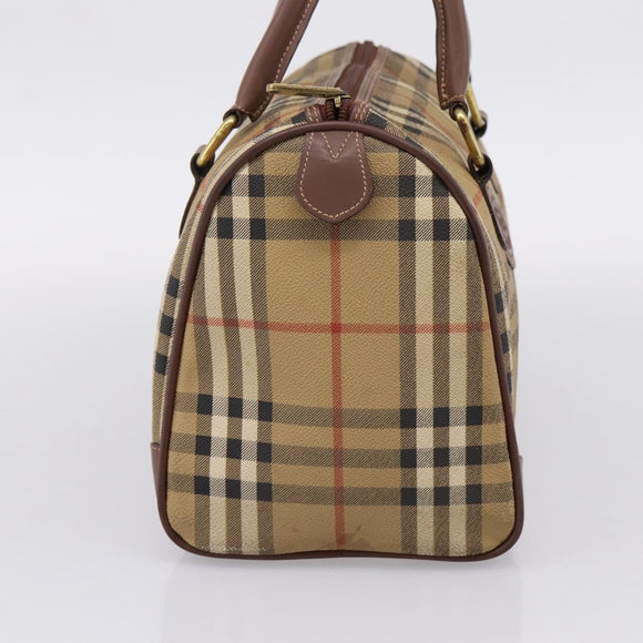 Burberrys Nova Check Hand Bag PVC Beige Gold Auth 205210