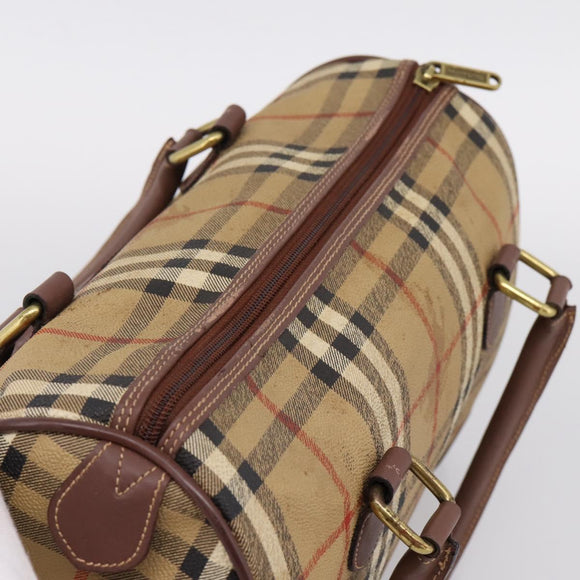 Burberrys Nova Check Hand Bag PVC Beige Gold Auth 205210