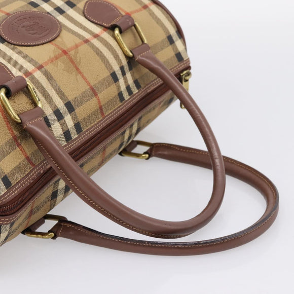 Burberrys Nova Check Hand Bag PVC Beige Gold Auth 205210