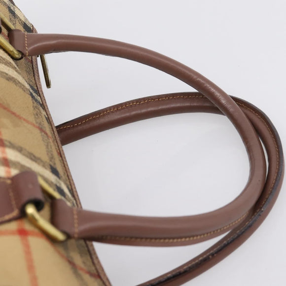 Burberrys Nova Check Hand Bag PVC Beige Gold Auth 205210