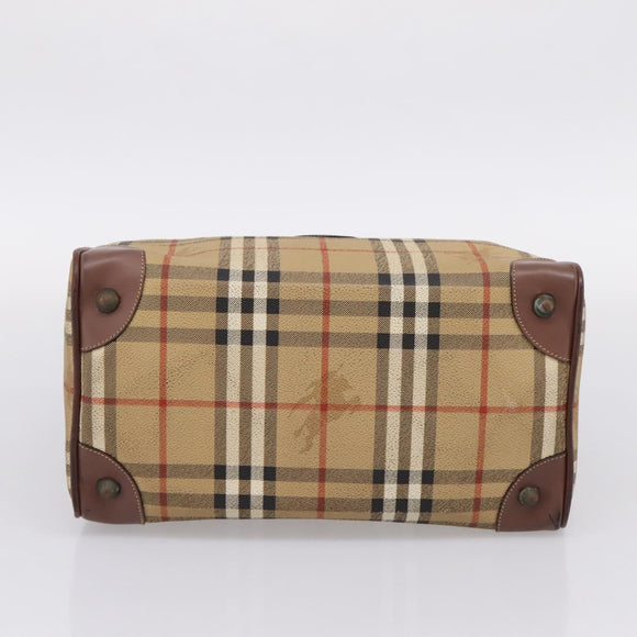 Burberrys Nova Check Hand Bag PVC Beige Gold Auth 205210