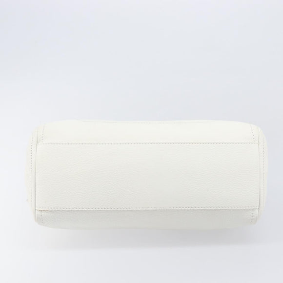 CELINE Hand Bag Leather White Gold Auth 205212A