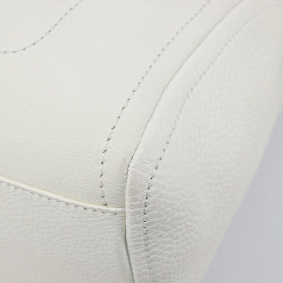 CELINE Hand Bag Leather White Gold Auth 205212A
