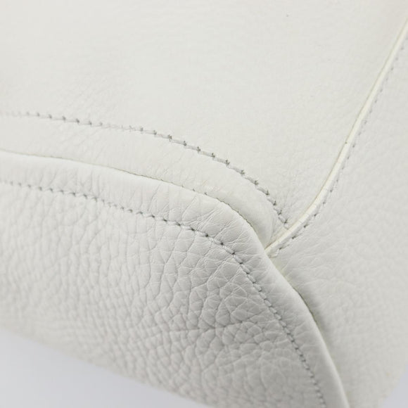 CELINE Hand Bag Leather White Gold Auth 205212A