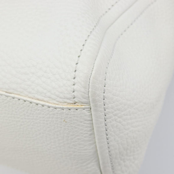 CELINE Hand Bag Leather White Gold Auth 205212A