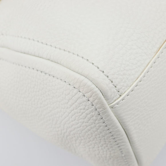 CELINE Hand Bag Leather White Gold Auth 205212A