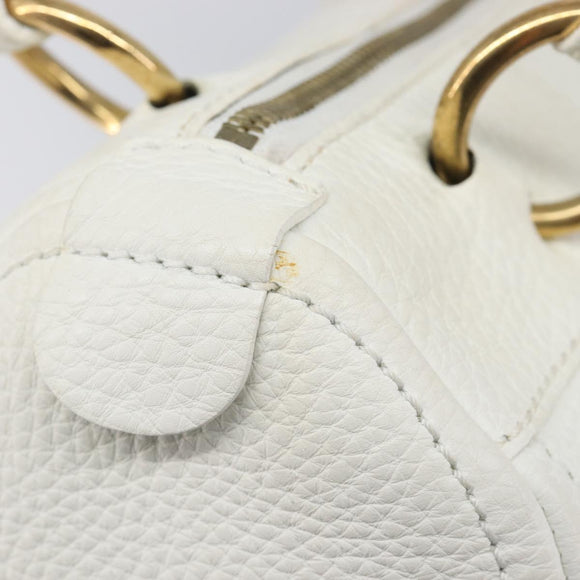 CELINE Hand Bag Leather White Gold Auth 205212A
