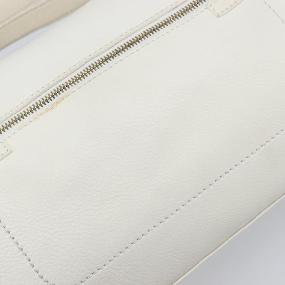CELINE Hand Bag Leather White Gold Auth 205212A