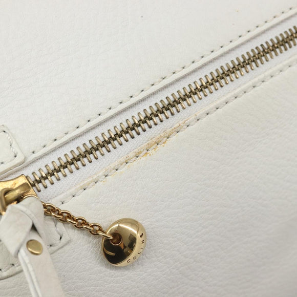 CELINE Hand Bag Leather White Gold Auth 205212A