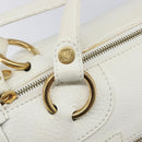 CELINE Hand Bag Leather White Gold Auth 205212A-21