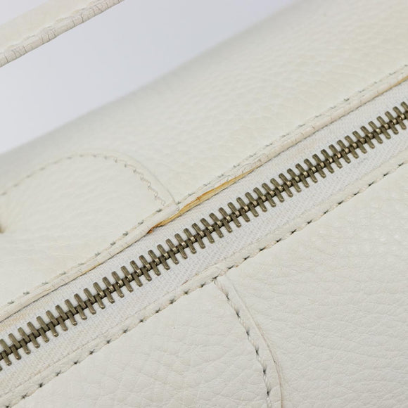 CELINE Hand Bag Leather White Gold Auth 205212A