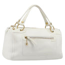 CELINE Hand Bag Leather White Gold Auth 205212A-1