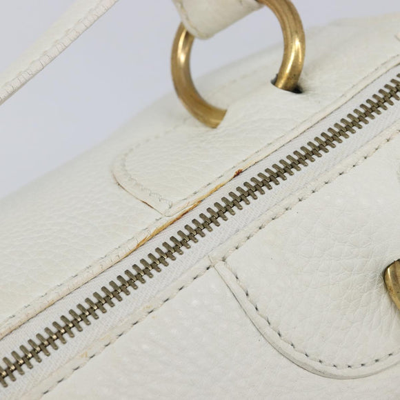 CELINE Hand Bag Leather White Gold Auth 205212A