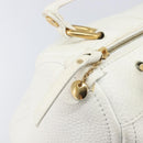 CELINE Hand Bag Leather White Gold Auth 205212A-23