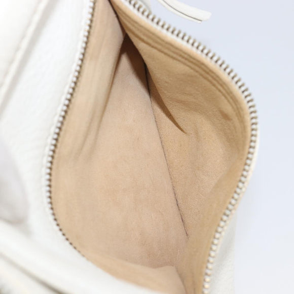 CELINE Hand Bag Leather White Gold Auth 205212A