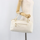 CELINE Hand Bag Leather White Gold Auth 205212A-30
