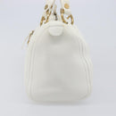 CELINE Hand Bag Leather White Gold Auth 205212A-3