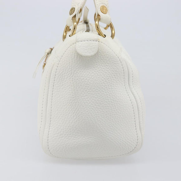 CELINE Hand Bag Leather White Gold Auth 205212A