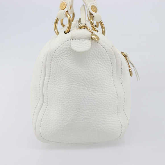 CELINE Hand Bag Leather White Gold Auth 205212A