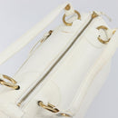 CELINE Hand Bag Leather White Gold Auth 205212A-6