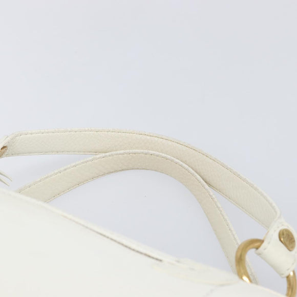 CELINE Hand Bag Leather White Gold Auth 205212A