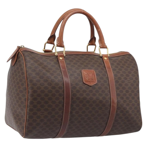 CELINE Macadam Canvas Boston Bag PVC Leather Brown Gold Auth 205213V