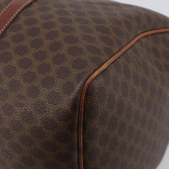CELINE Macadam Canvas Boston Bag PVC Leather Brown Gold Auth 205213V