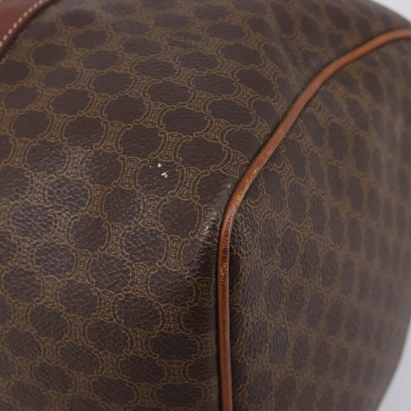CELINE Macadam Canvas Boston Bag PVC Leather Brown Gold Auth 205213V