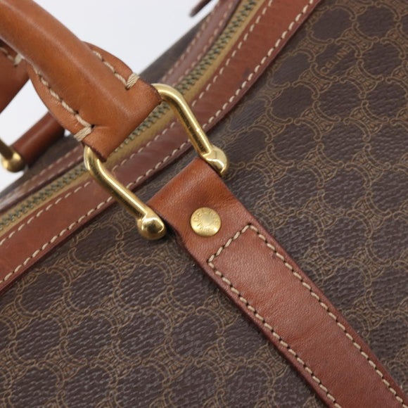 CELINE Macadam Canvas Boston Bag PVC Leather Brown Gold Auth 205213V