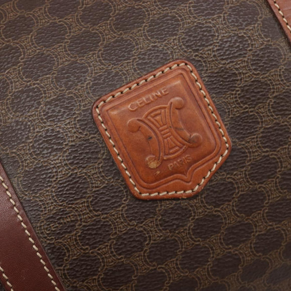 CELINE Macadam Canvas Boston Bag PVC Leather Brown Gold Auth 205213V