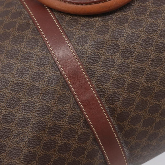 CELINE Macadam Canvas Boston Bag PVC Leather Brown Gold Auth 205213V
