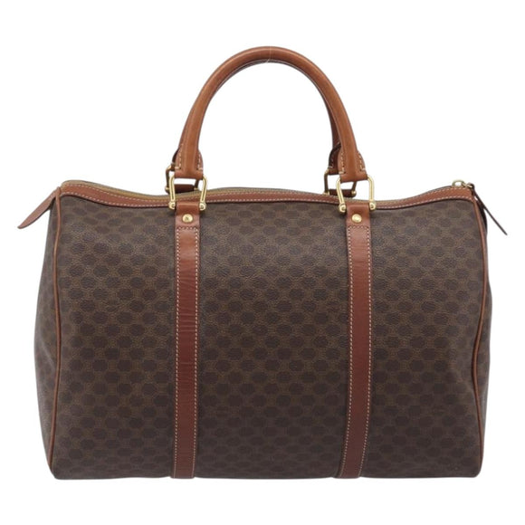 CELINE Macadam Canvas Boston Bag PVC Leather Brown Gold Auth 205213V