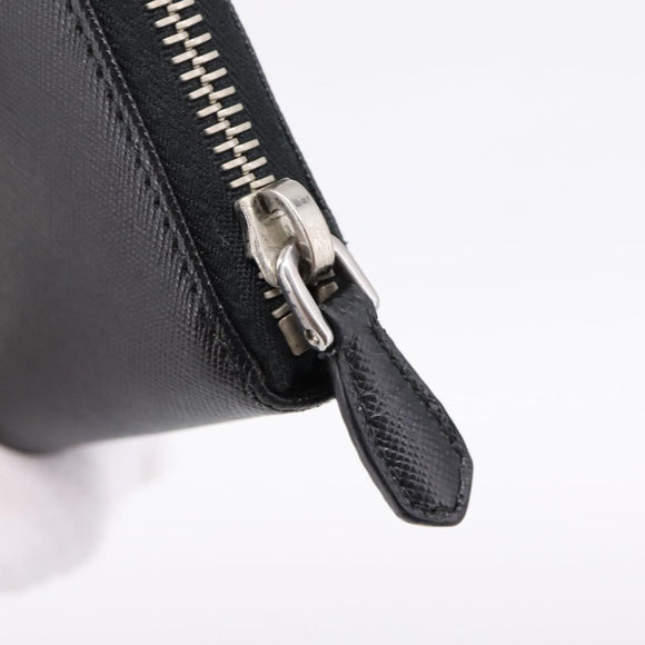 PRADA Long Wallet Saffiano leather Black Silver Auth 205215V