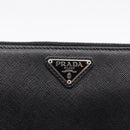 PRADA Long Wallet Saffiano leather Black Silver Auth 205215V-17