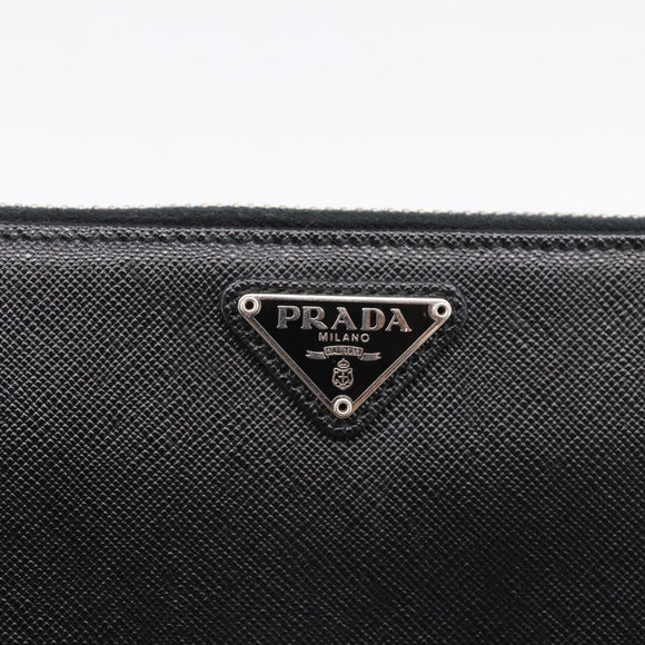 PRADA Long Wallet Saffiano leather Black Silver Auth 205215V