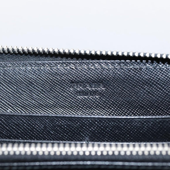 PRADA Long Wallet Saffiano leather Black Silver Auth 205215V