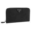 PRADA Long Wallet Saffiano leather Black Silver Auth 205215V-1