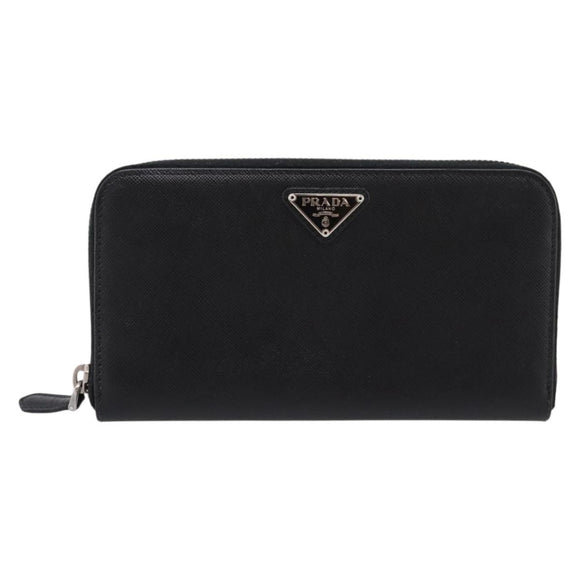 PRADA Long Wallet Saffiano leather Black Silver Auth 205215V