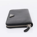 PRADA Long Wallet Saffiano leather Black Silver Auth 205215V-3