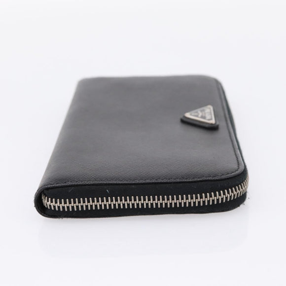 PRADA Long Wallet Saffiano leather Black Silver Auth 205215V