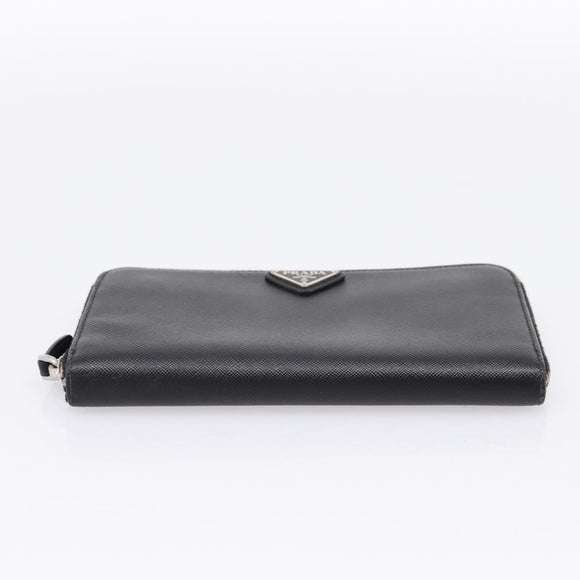 PRADA Long Wallet Saffiano leather Black Silver Auth 205215V